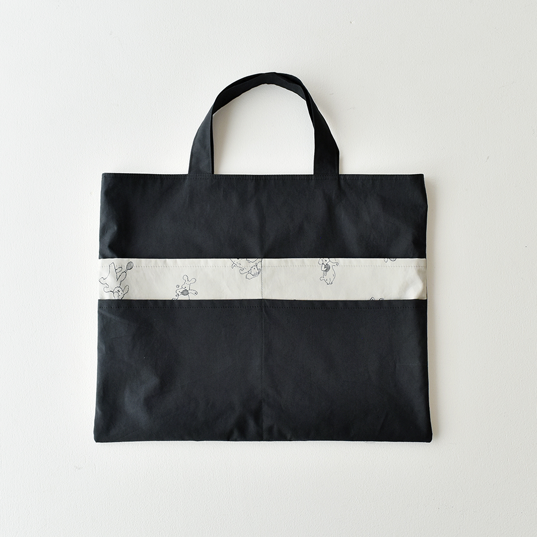 テニスを始めたモコモコの犬 トートバッグのキット　ブラック×ストーンのセット