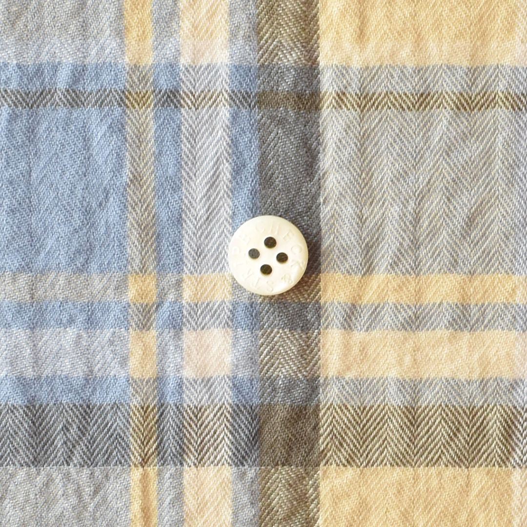 幅広ヘリンボンのコットンワッシャーチェック　サックス×ベージュ系