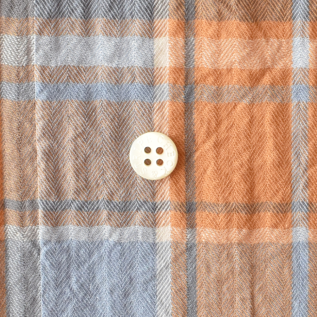 幅広ヘリンボンのコットンワッシャーチェック　オレンジ×サックス系