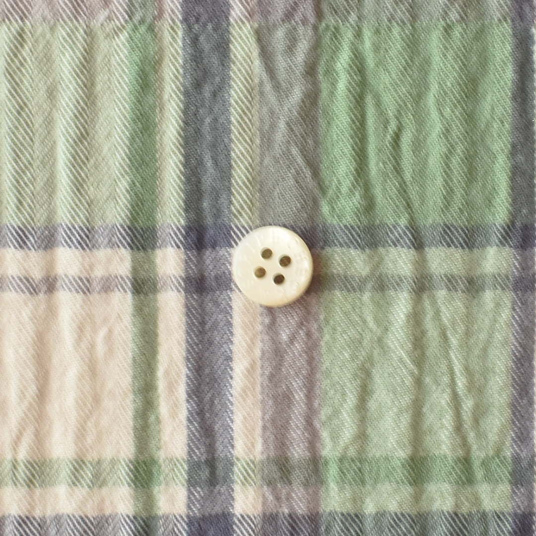 幅広ヘリンボンのコットンワッシャーチェック　グリーン×オフホワイト系