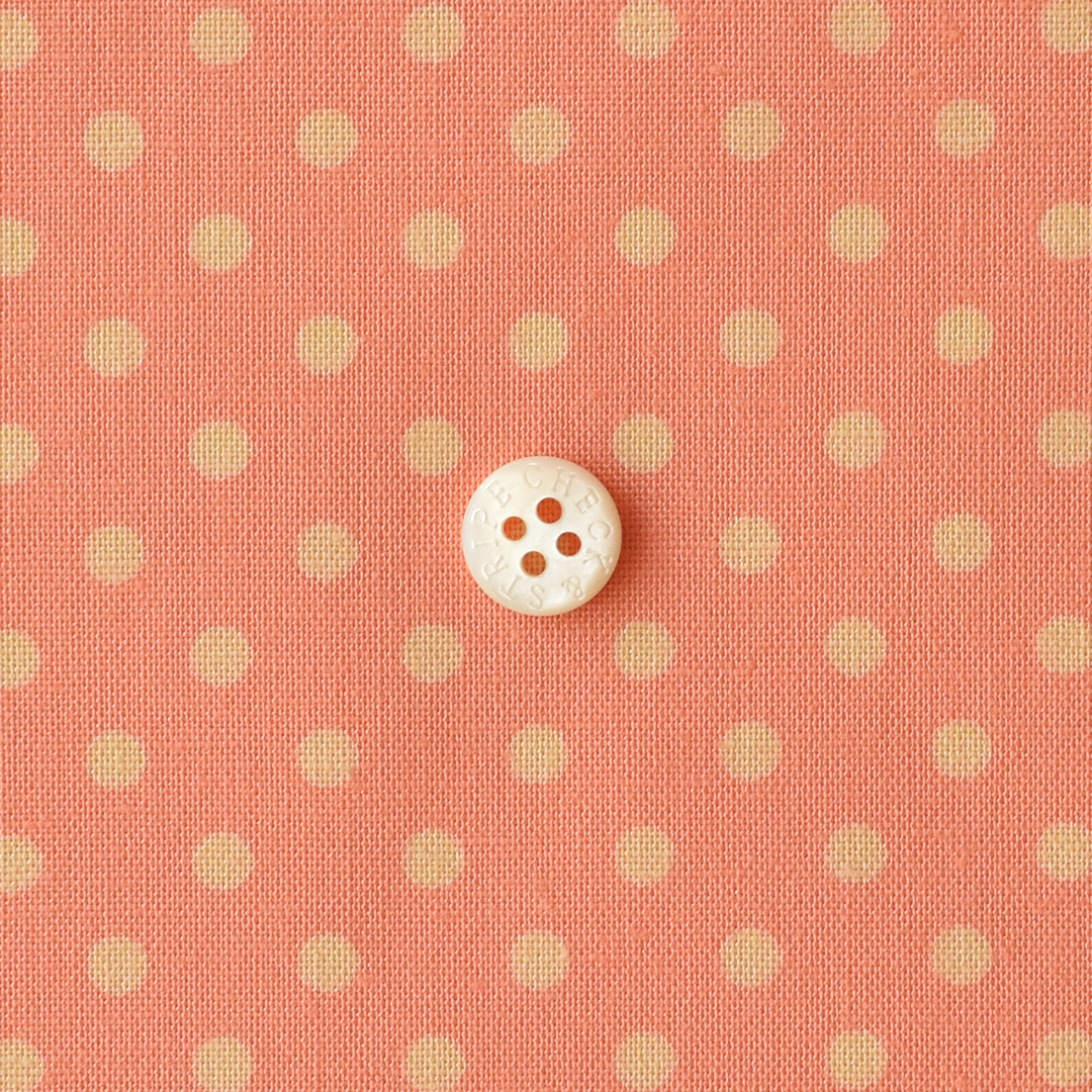 シーチングコットン ドットプリント　サーモンピンク×アイボリー