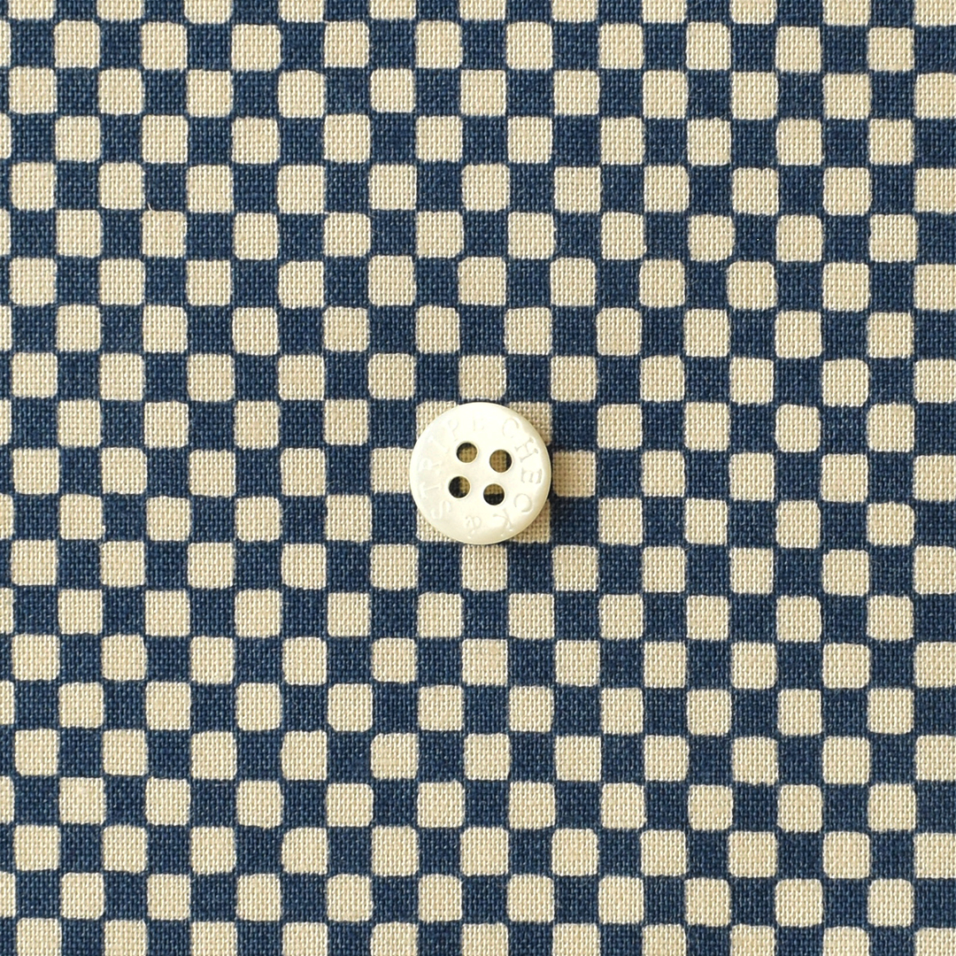 シーチングコットン ブロックチェック　ネイビー×ベージュ