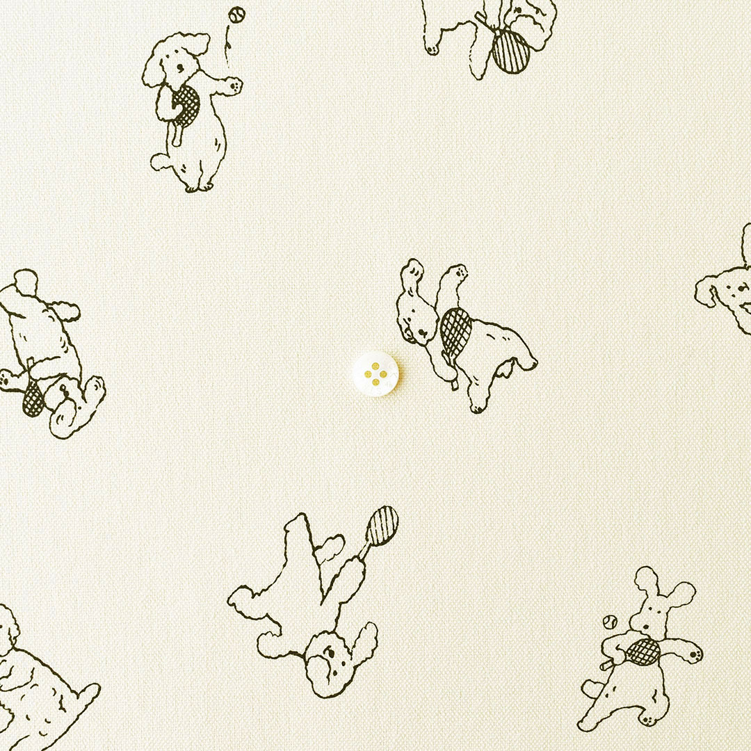 コットンキャンバス「テニスを始めたモコモコの犬」(レシピ付き)　アイボリー