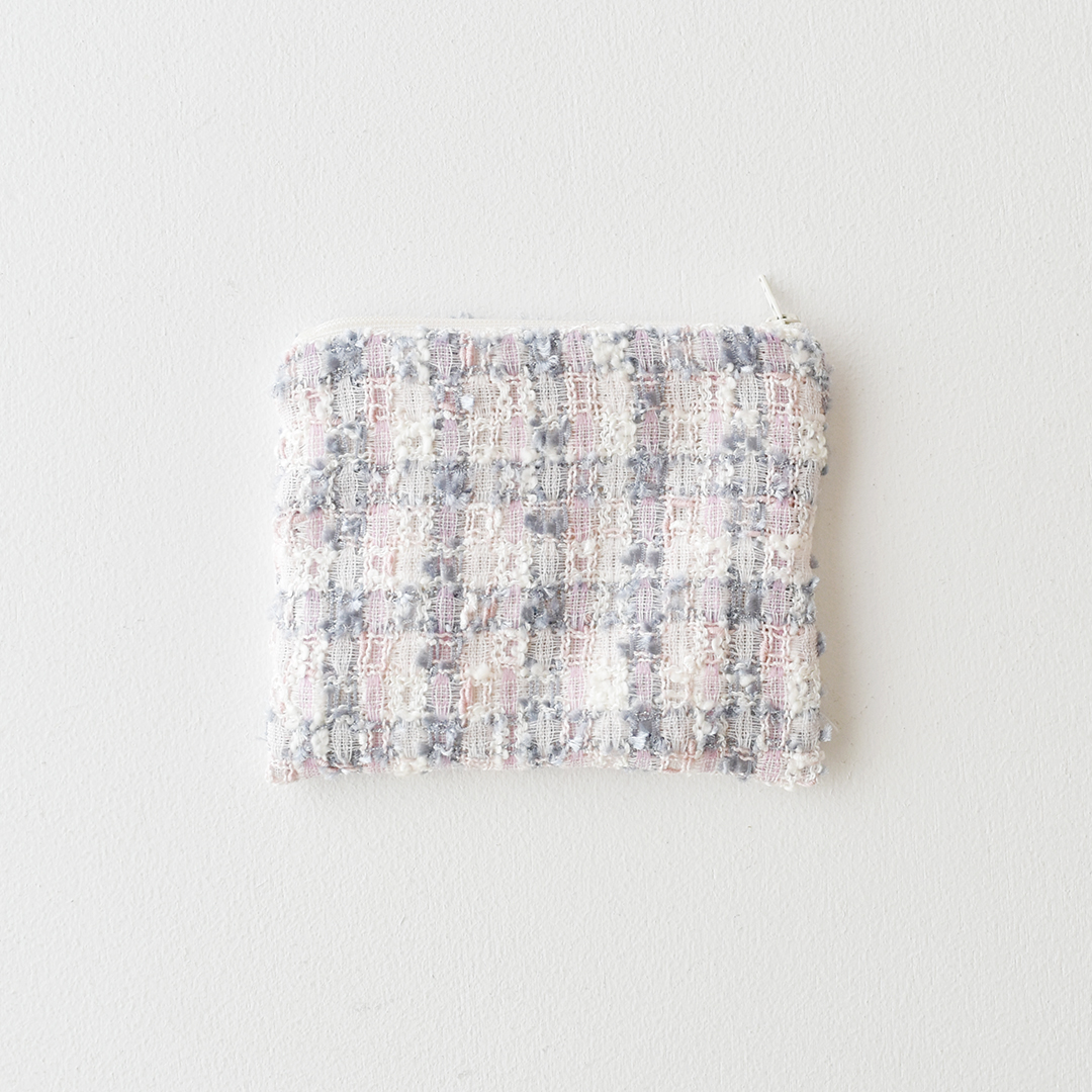 ツイードクチュールのポーチのキット　ブルー×ピンク×ホワイト系