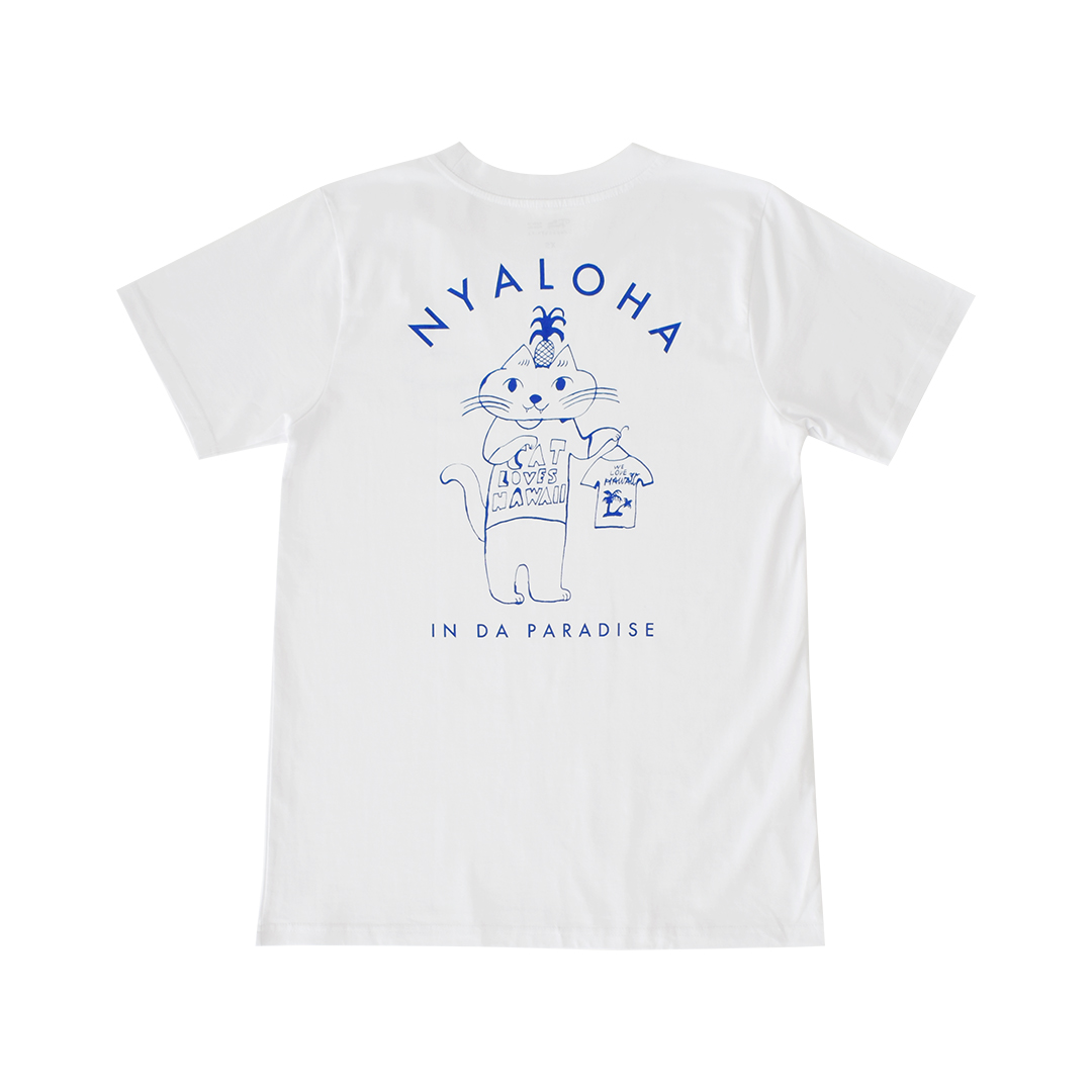 CHECK＆STRIPE the Fanon × トラネコボンボン × CHECKSTRIPEのTシャツ「パイナップルキャット」  WHITEにブルーXS