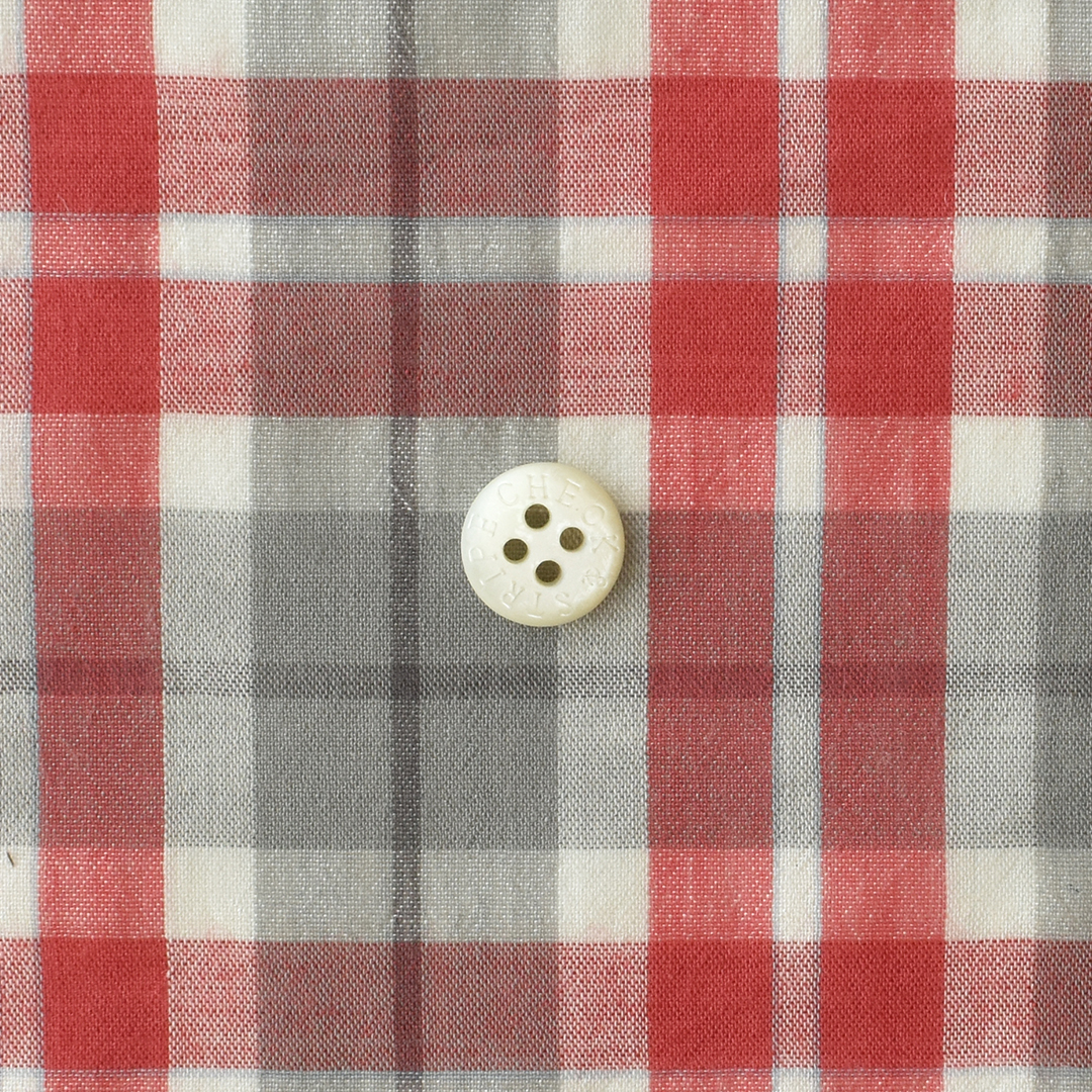 幅広薄手のコットン先染めチェック　レッド×グレー系