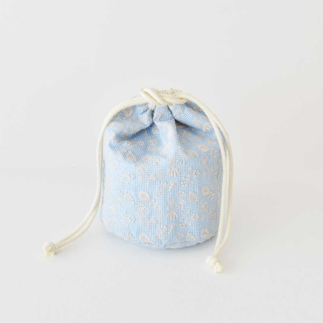 巾着バッグのキット　check light blue