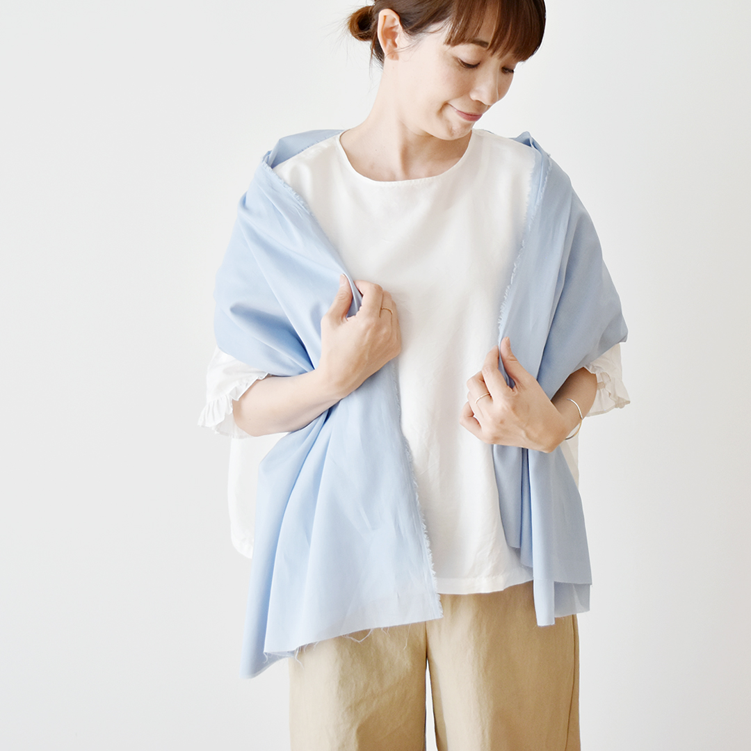 つややかコットンローン ストールカット　サックス