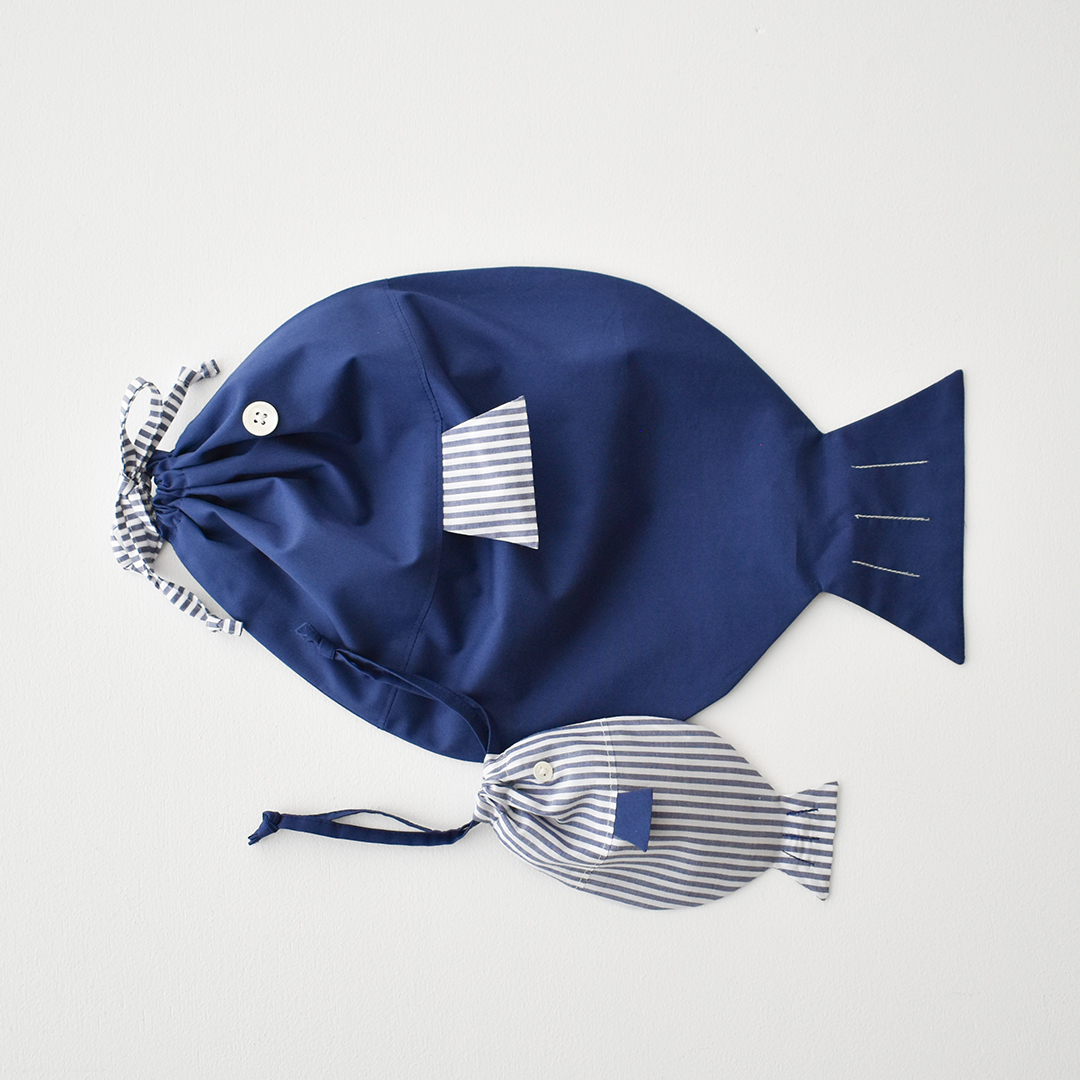 おさかな巾着大小セットのキット　ネイビーブルー