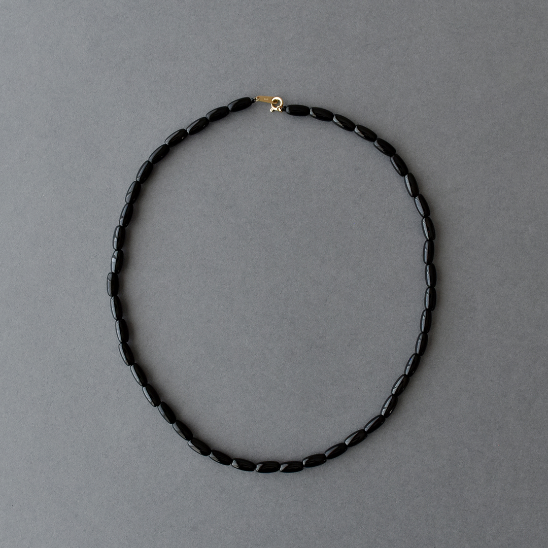 Toile×CHECK&STRIPE Dead Stock Black Oval Glass Beads Necklace