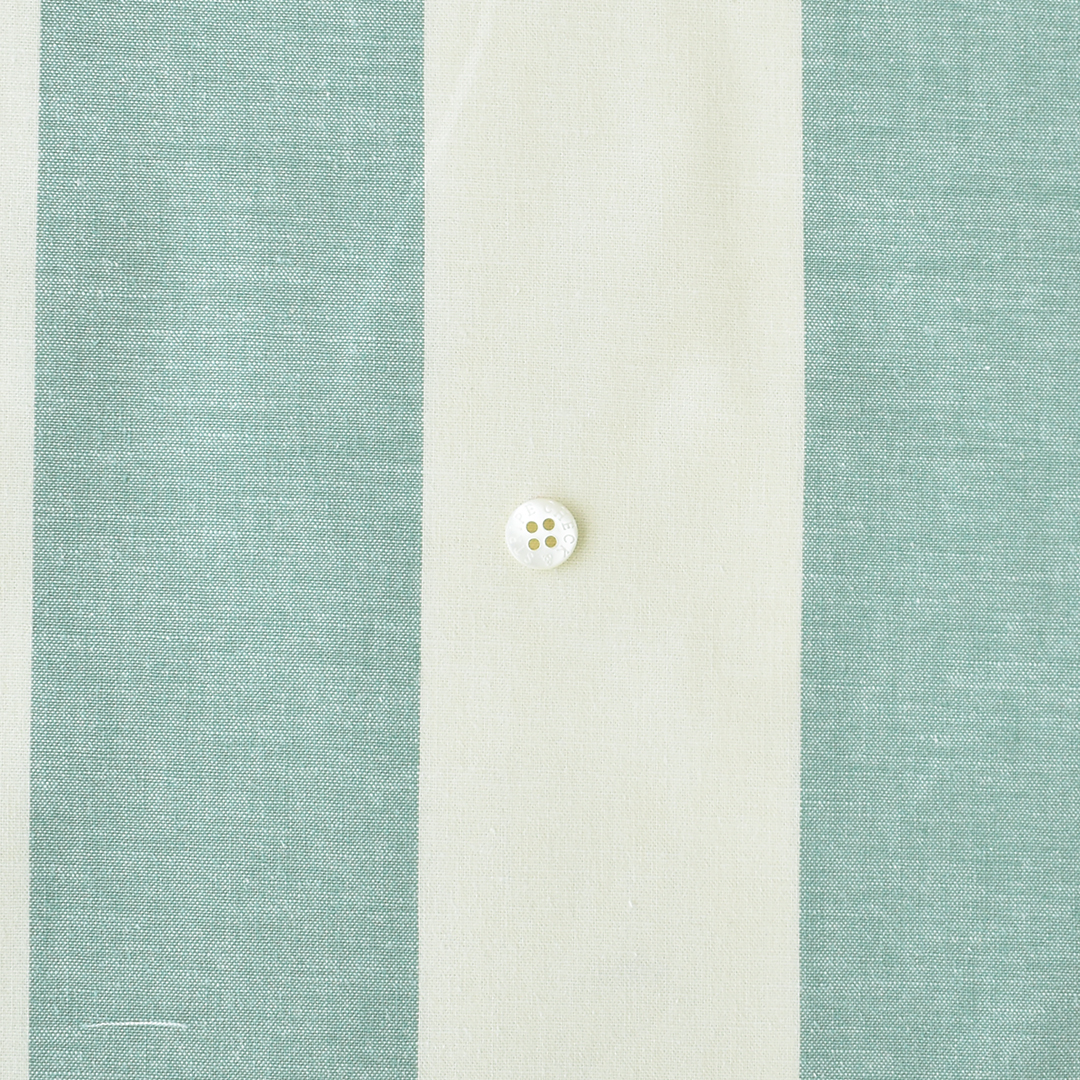 (大特価2ｍカット)先染の太ストライプのオックスフォードコットン　アイボリー×グリーン