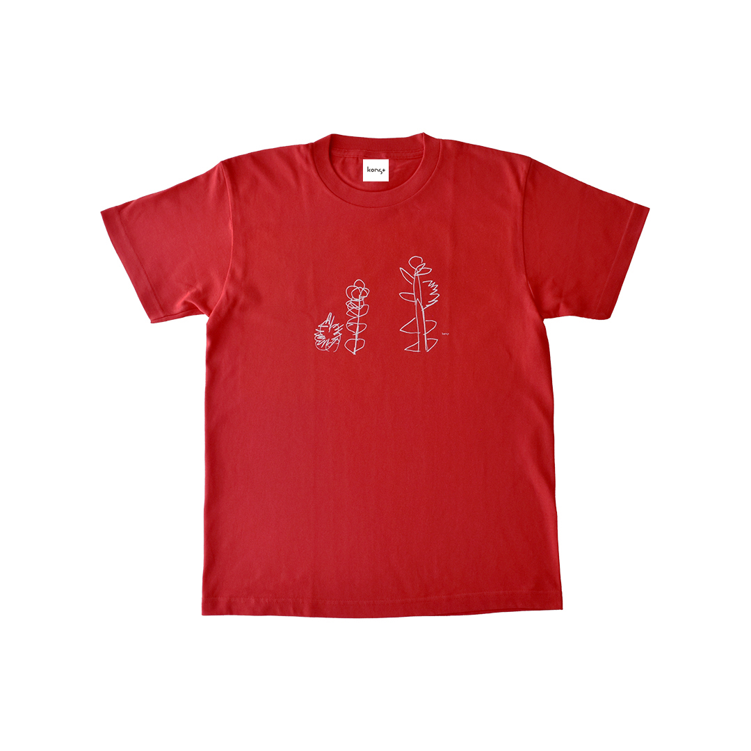 konst BotanicalイラストTシャツ　レッド Sサイズ