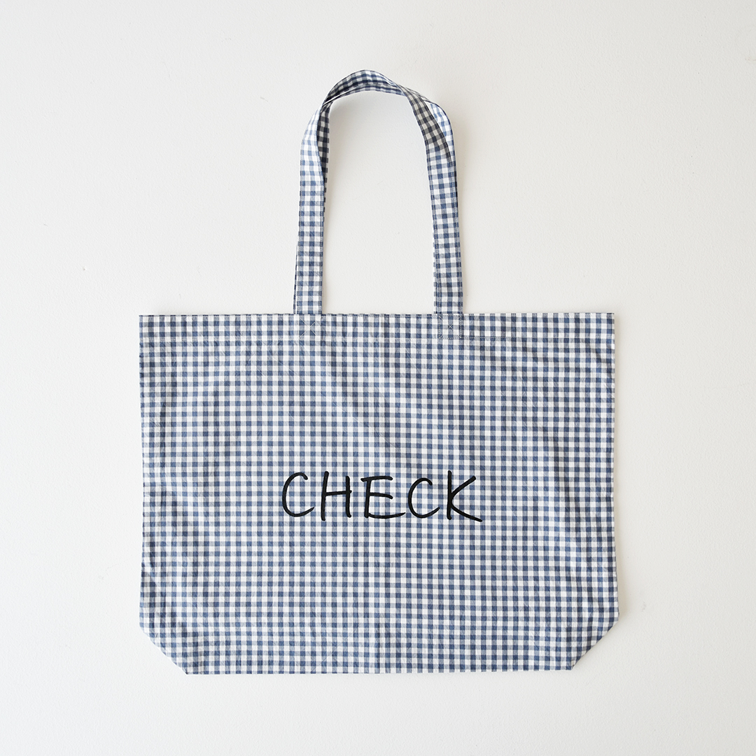 YAECA  × CHECK&STRIPE ロゴトートバッグ　CHECKネイビーグレー