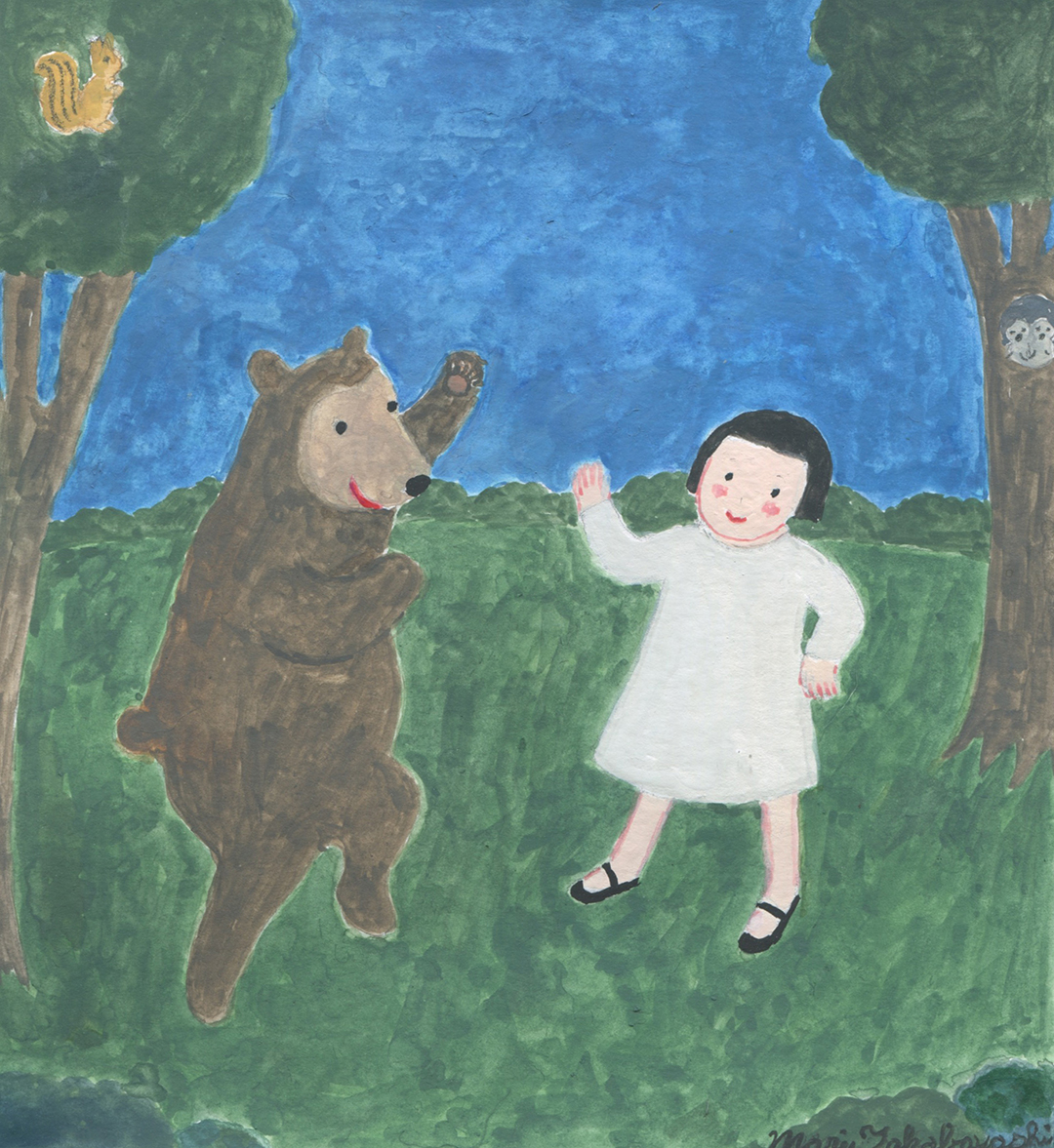 高林麻里×CHECK&STRIPE 2023チャリティ水彩画　クマとダンスする女の子