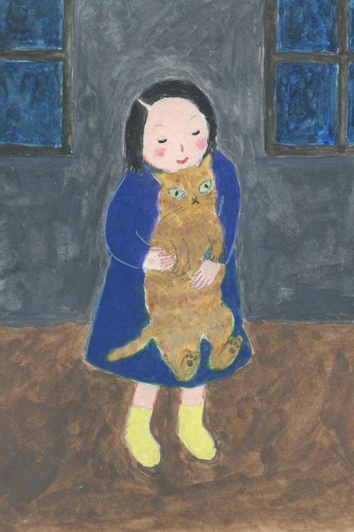 高林麻里×CHECK&STRIPE 2023チャリティ水彩画　猫を抱く女の子