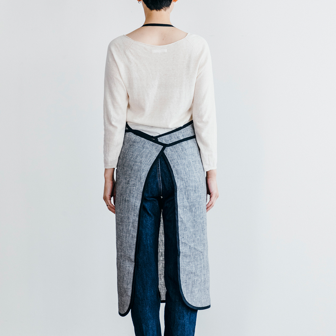 CHECK＆STRIPE / fog linen work リネンパイピングエプロン 白黒千鳥格子