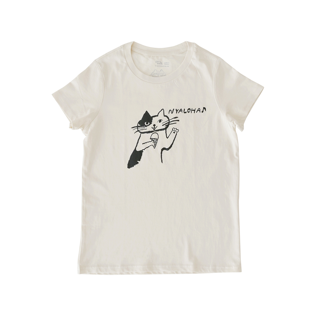 the Fanon × トラネコボンボン × CHECK&STRIPEのTシャツ「アイスクリーム」　ECRUにチャコールグレー M