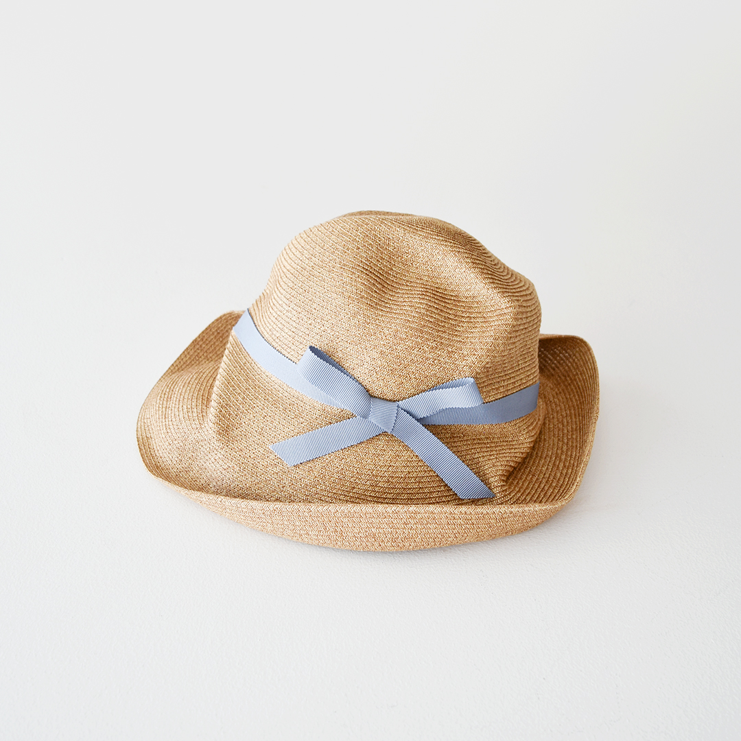 mature ha. BOXED HAT 11cm brim grosgrain ribbon　mix brown × blue gray