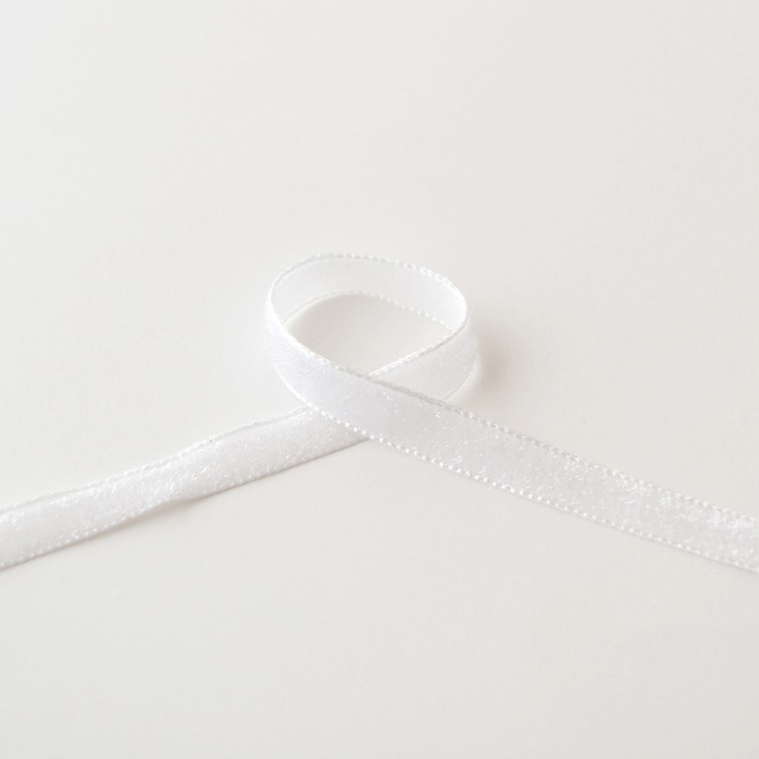 パリのキラキラベルベットリボン 9mm幅　201(ホワイト)