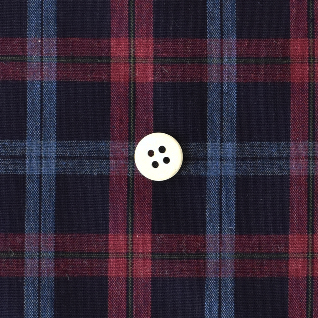 幅広インディゴ染めのコットンチェック　ネイビー×レッド系