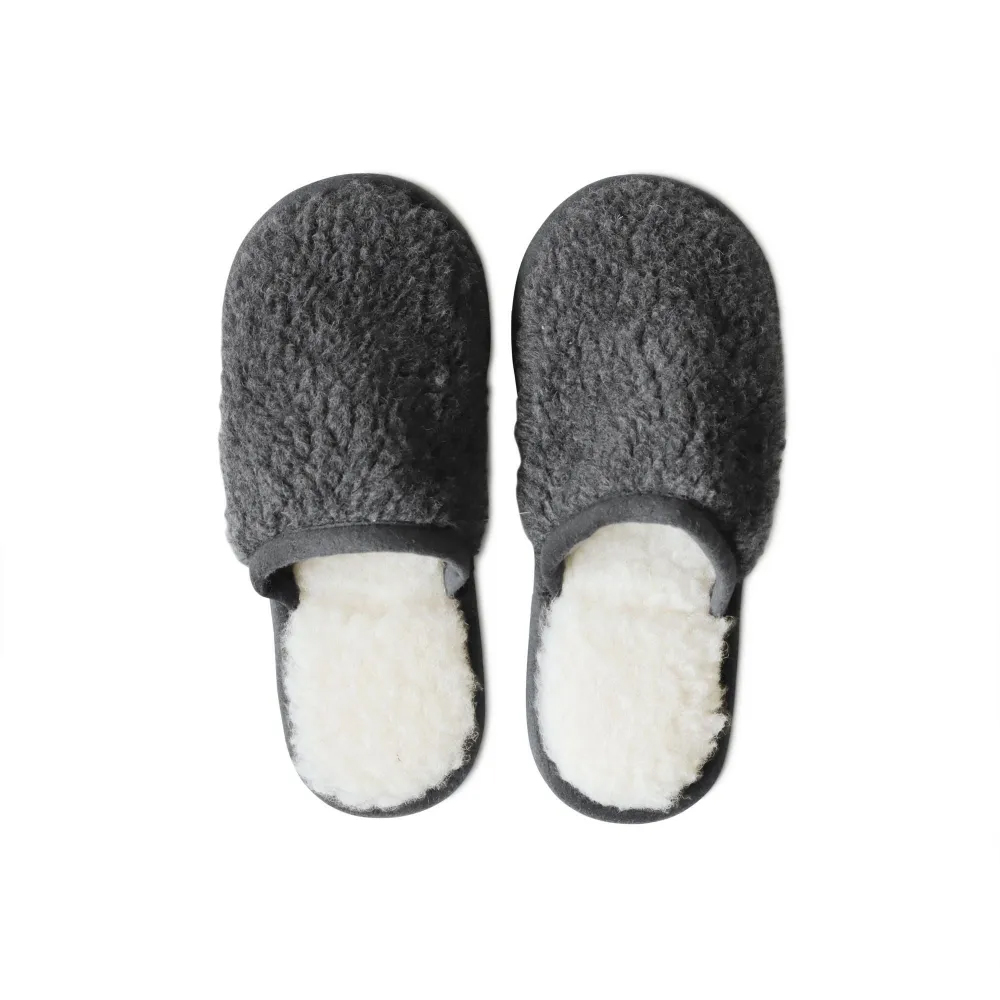 CINQ ラトビアのウールスリッパ　グレー×アイボリー/Mサイズ
