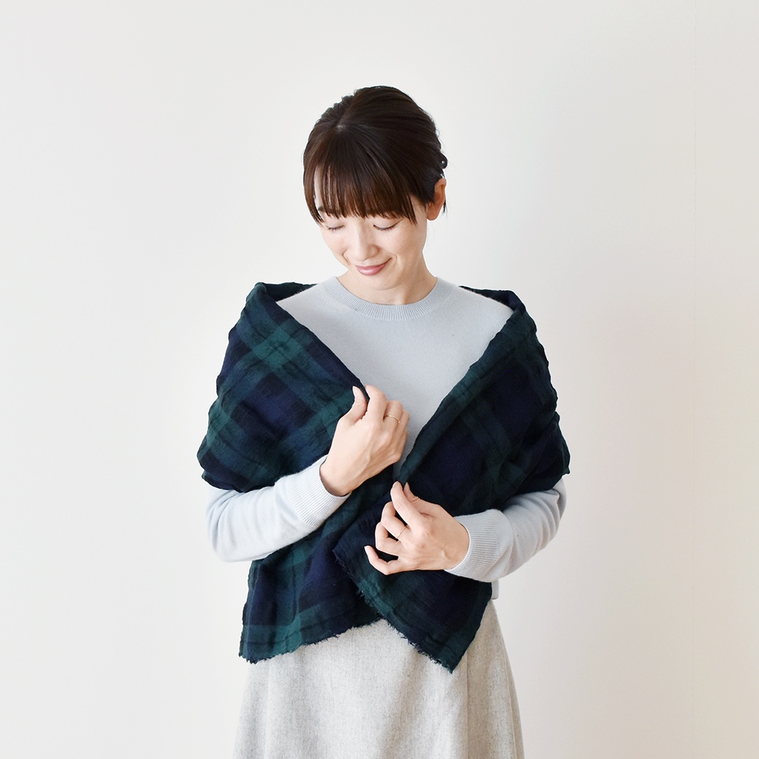 クシュクシュタータンのコットンウール(幅広)　ブラックウォッチ(新色)