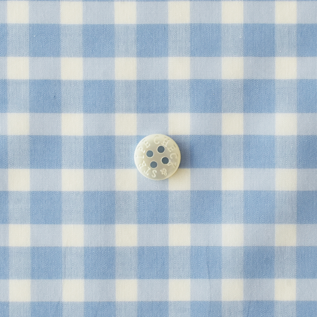 幅広高密度なコットンローンチェック　ホワイト×サックス